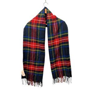Abercrombie & Fitch Plaid Scarf‎ Unisex Black Red Tartan Fringe Acrylic Winter